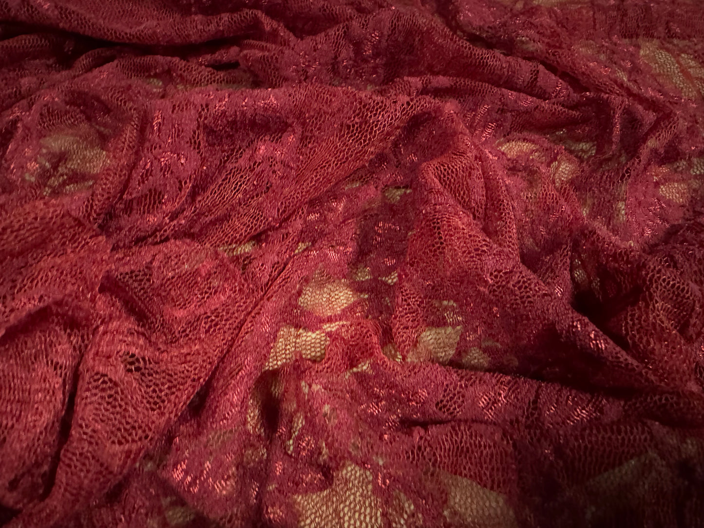 Stretch spandex mesh lace net fabric, per metre - floral pattern - tile red