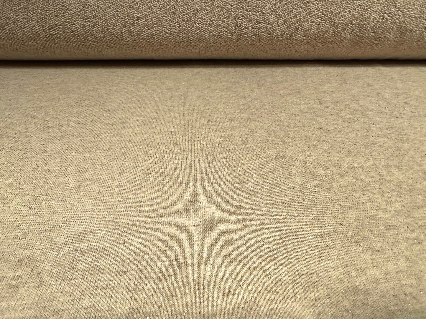 Metallic French Terry loopback sweatshirt fabric, per metre - oatmeal with gold lurex sparkle