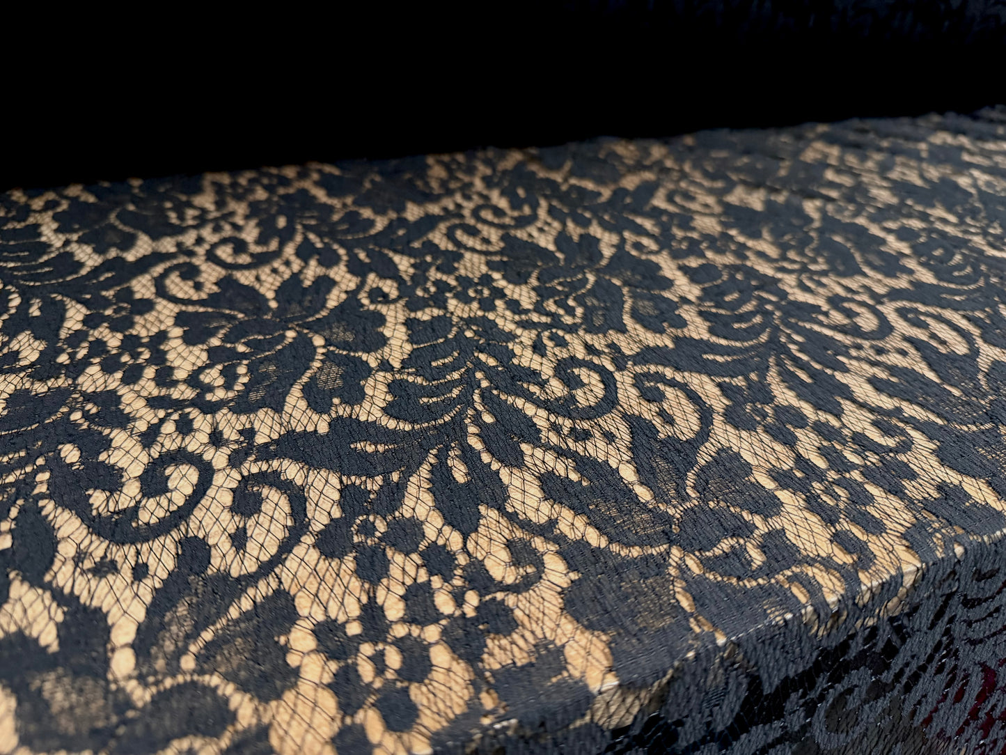 Lace dress fabric, per metre - stylised flowers & leaves - black