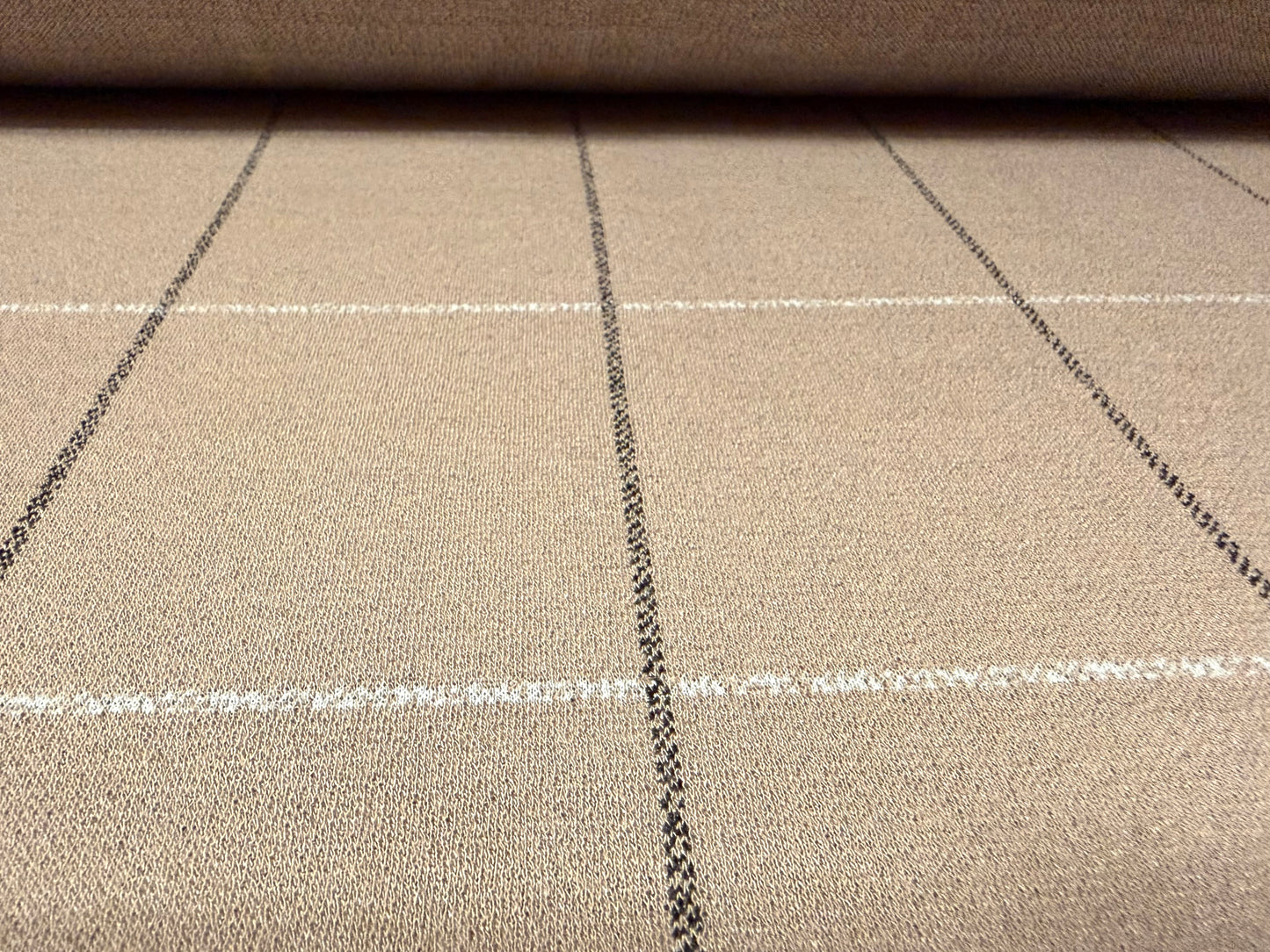 Morgan crepe stretch double jersey fabric, per metre - check print - stone