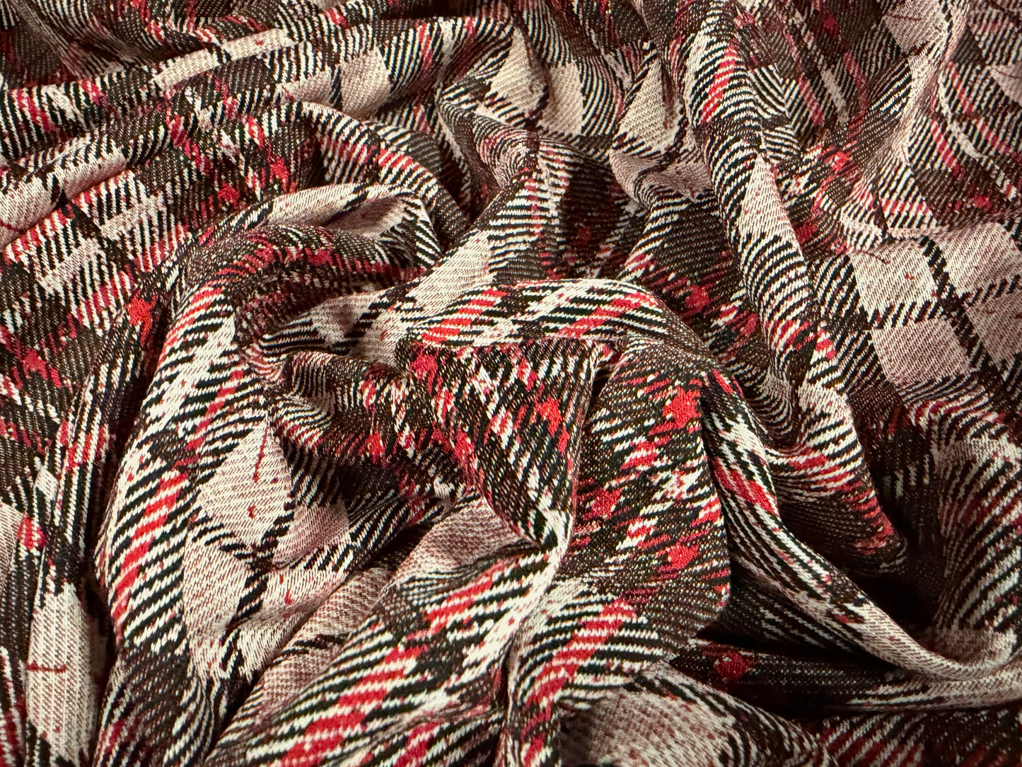 Double jersey fashion fabric, per metre - plaid jacquard - greystone & pink