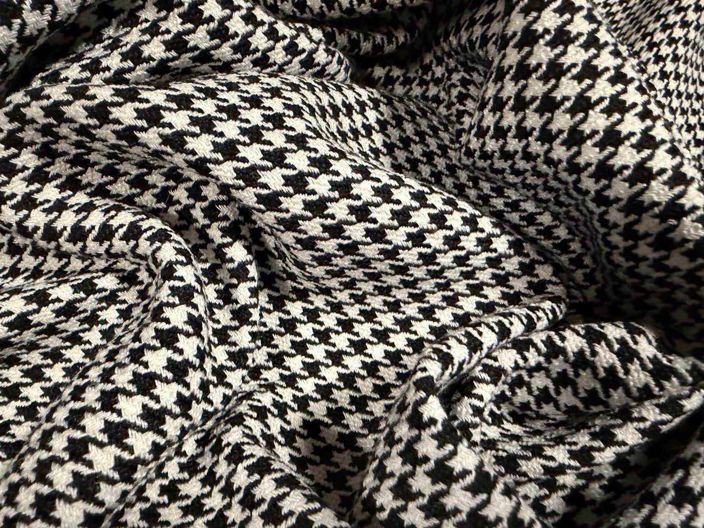 Heavyweight wool coat weight fabric, per metre - dogtooth jacquard - black & white