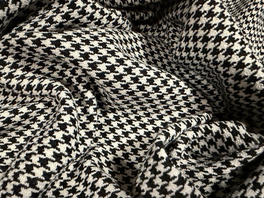 Heavyweight wool coat weight fabric, per metre - dogtooth jacquard - black & white