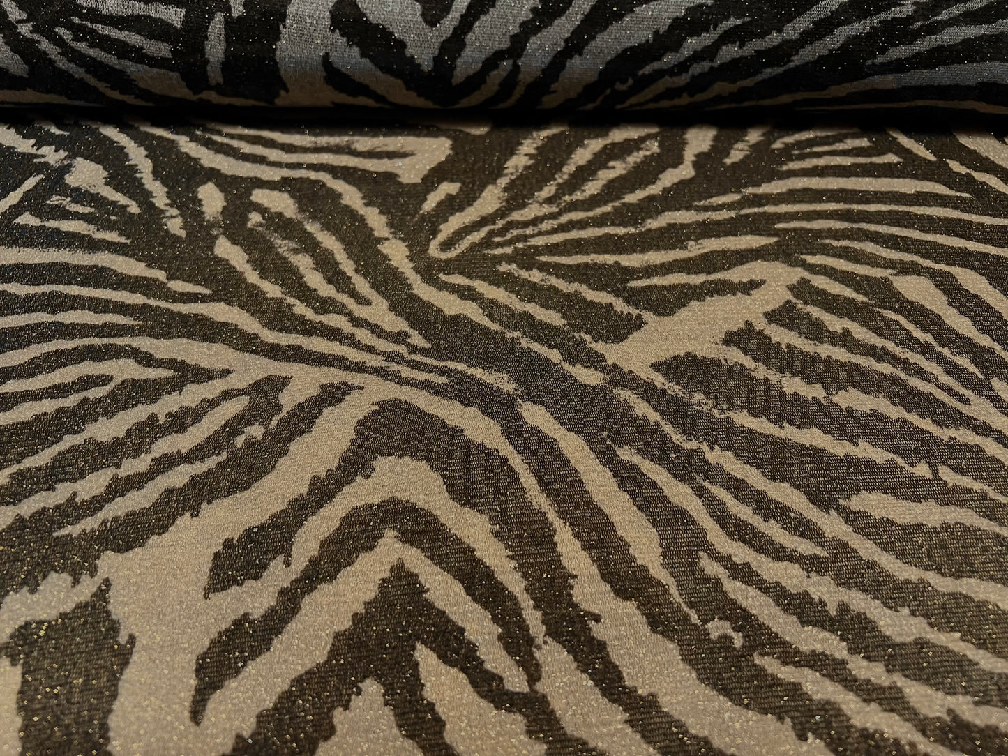 Slinky jersey Stretch spandex fabric, per metre - zebra animal jacquard - brown