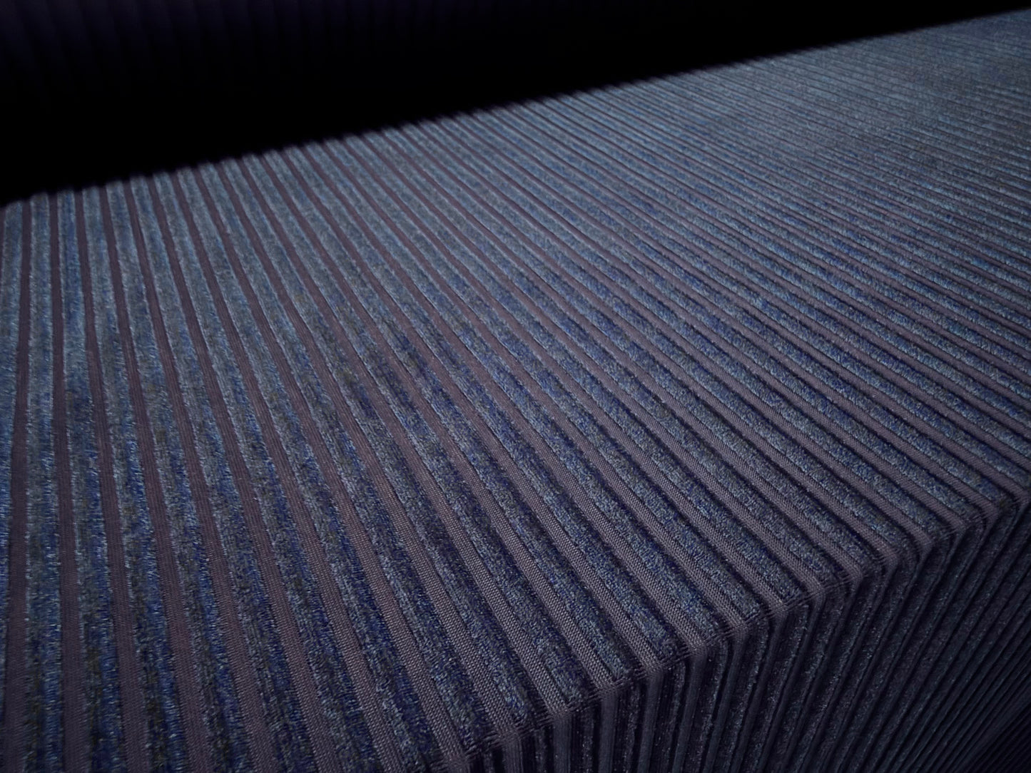 Spandex velvet stretch dress fabric, per metre - burnout ribbed stripe - navy blue