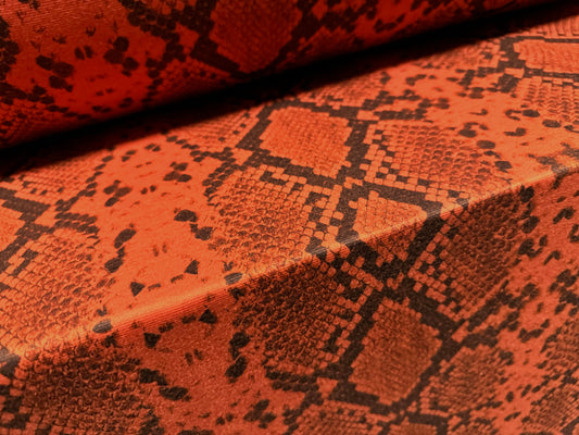 Ponte Roma double jersey knit stretch fabric, per metre - snakeskin animal print - burnt orange