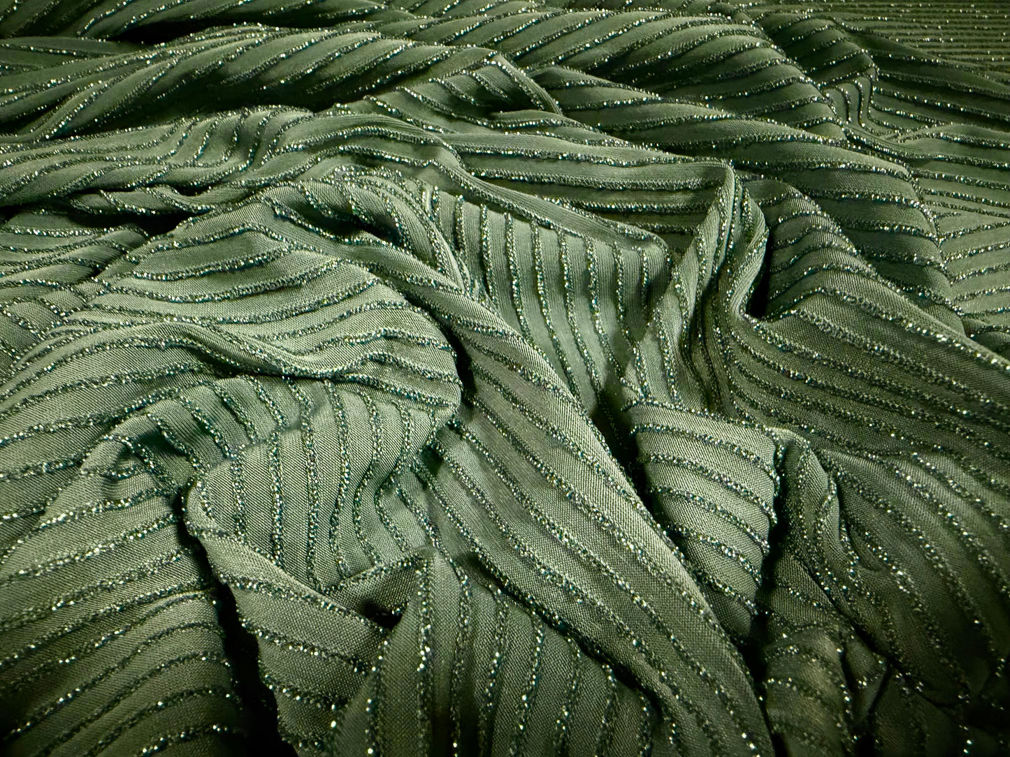 Metallic stretch jersey fabric, per metre - lurex pinstripe - seafoam green
