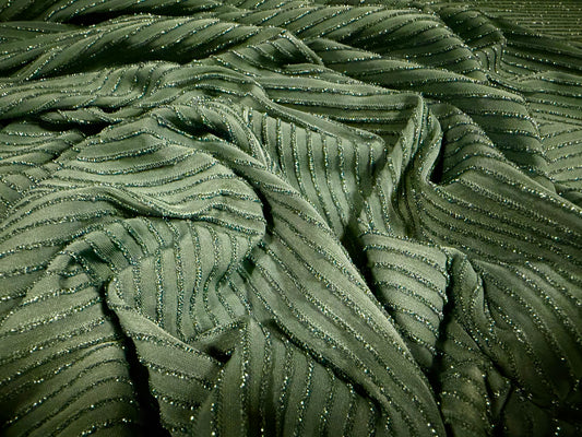 Metallic stretch jersey fabric, per metre - lurex pinstripe - seafoam green