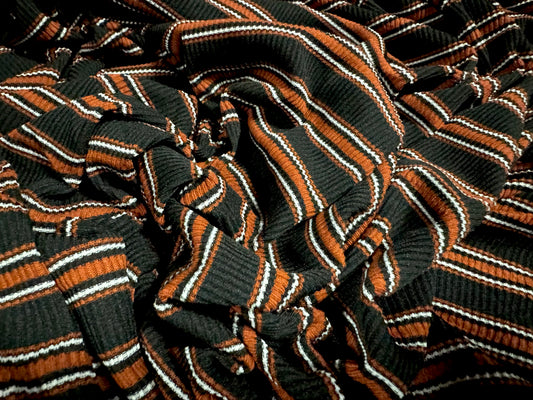 Stretch Spandex rib jersey fabric, per metre - stripe - black & orange