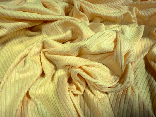 Stretch spandex rib jersey fabric, per metre - plain - custard