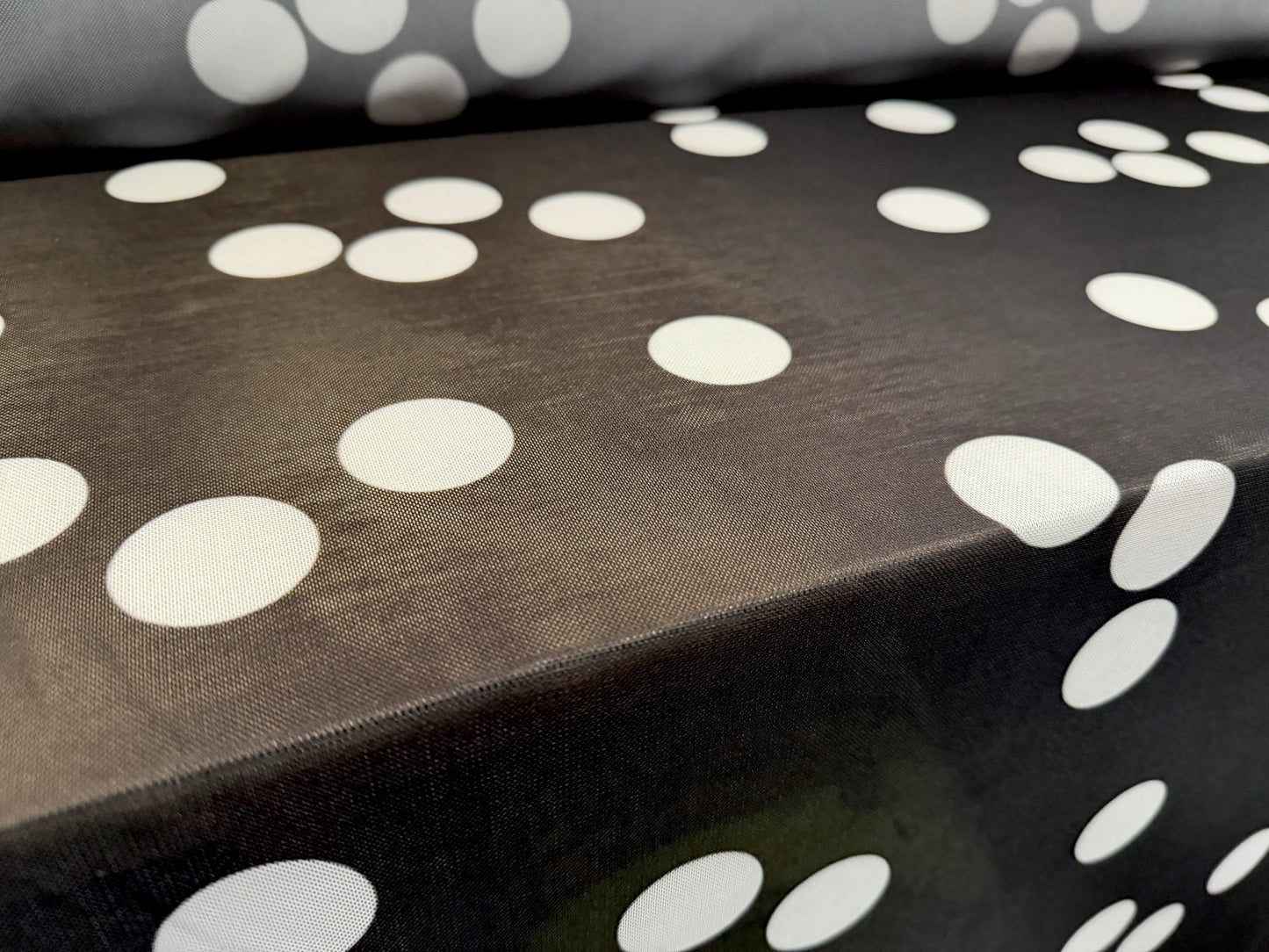 Power mesh net stretch spandex fabric, per metre - jumbo spots print - black & white