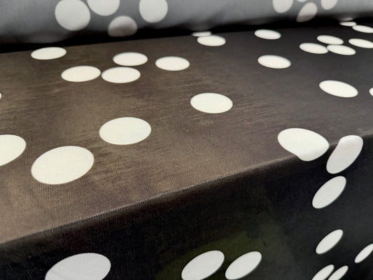 Power mesh net stretch spandex fabric, per metre - jumbo spots print - black & white