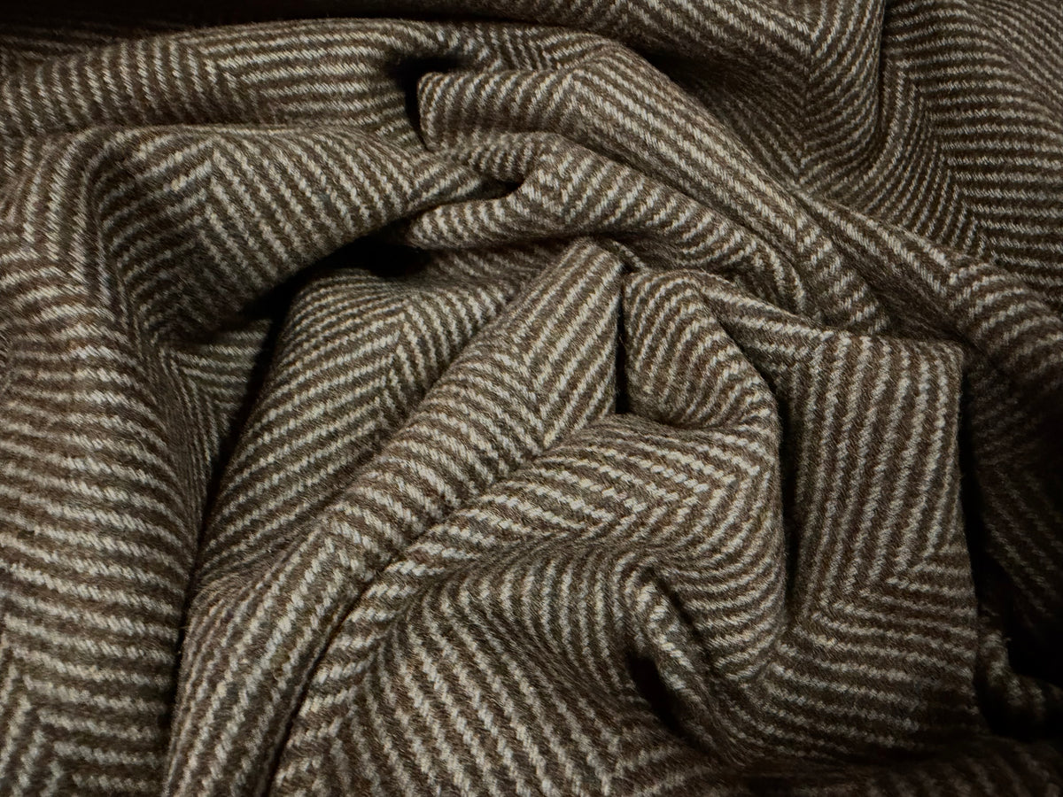 Heavyweight wool bouclé fabric, per metre - herringbone - taupe