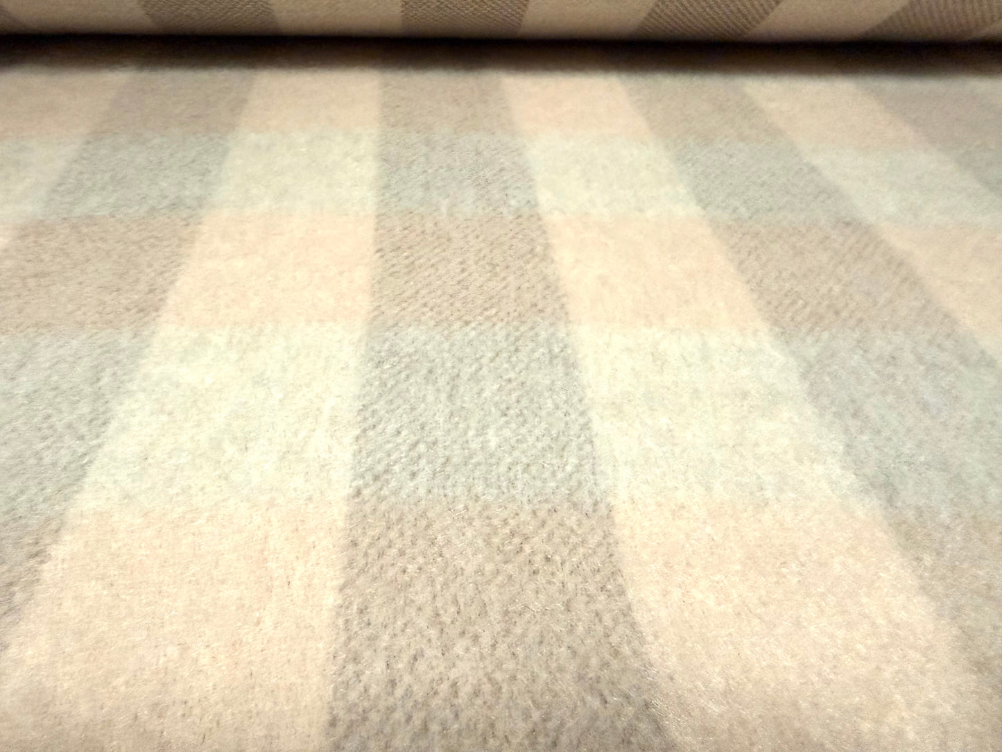 Wool faux fur fabric, per metre - buffalo check - beige & pastel pink