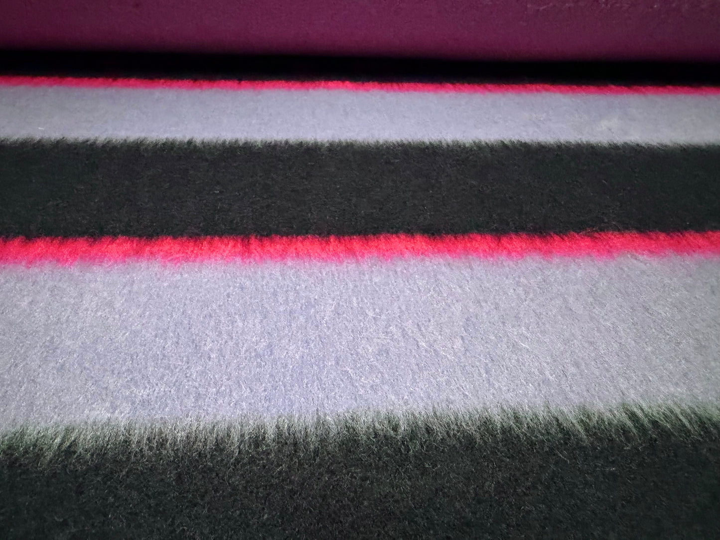 Wool faux fur fabric, per metre - stripes - navy lilac & pink