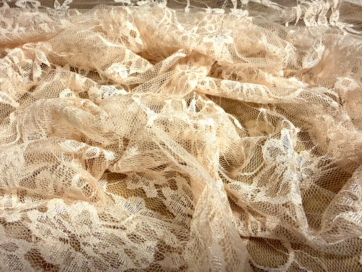 Stretch spandex mesh lace net fabric, per metre - floral - soft pink