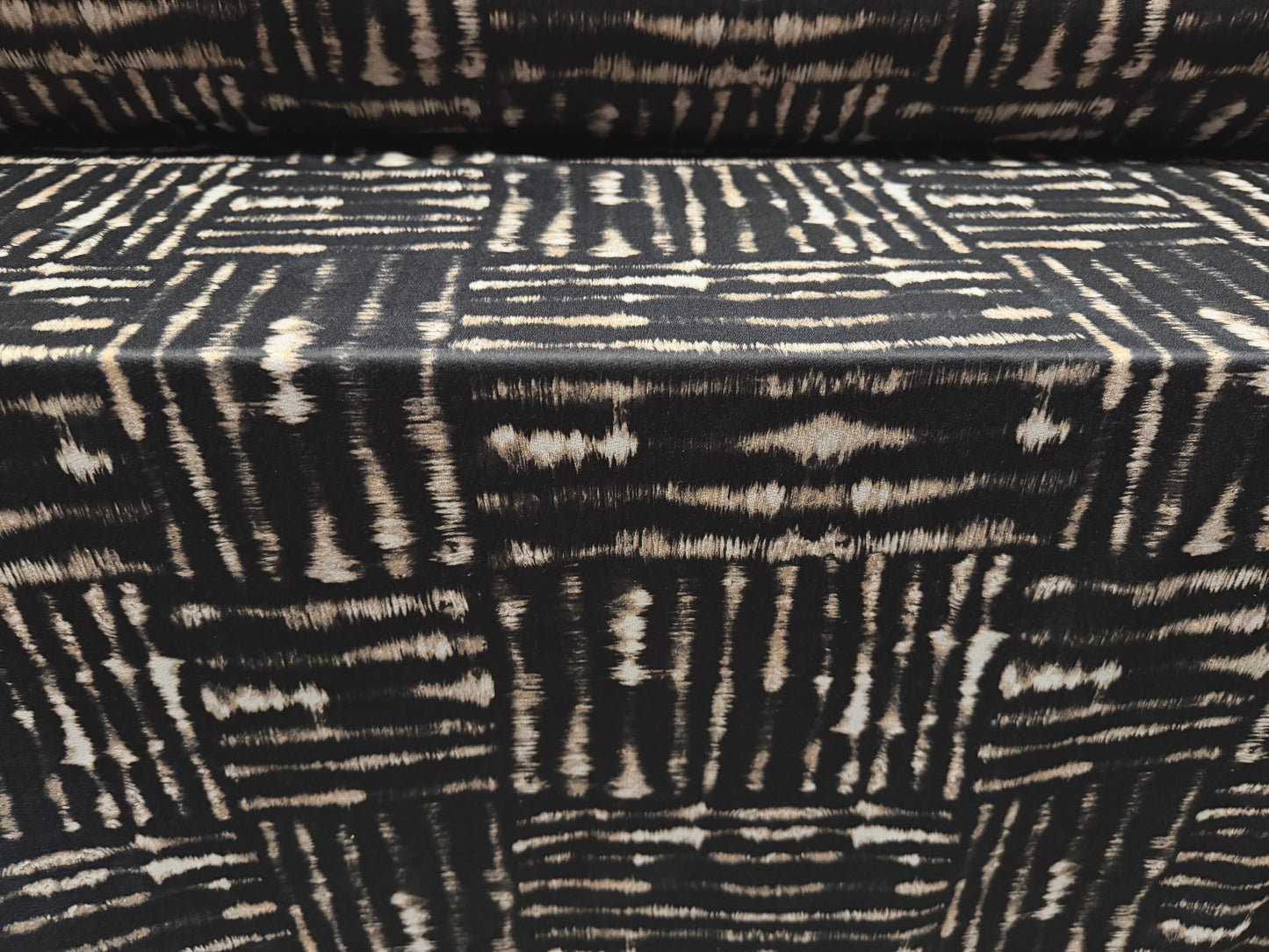 Stretch spandex crepe jersey fabric, per metre - geometric smudge print - black & grey