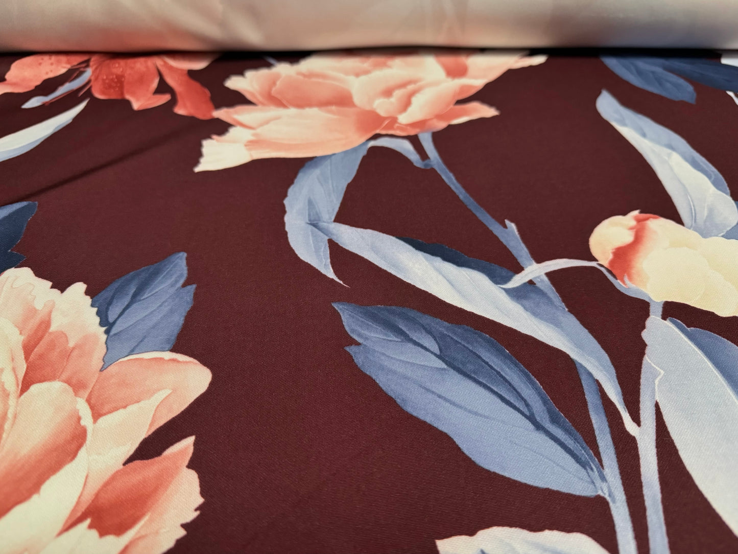 Scuba stretch spandex double jersey dress fabric, per metre - flower print - mulberry & pink