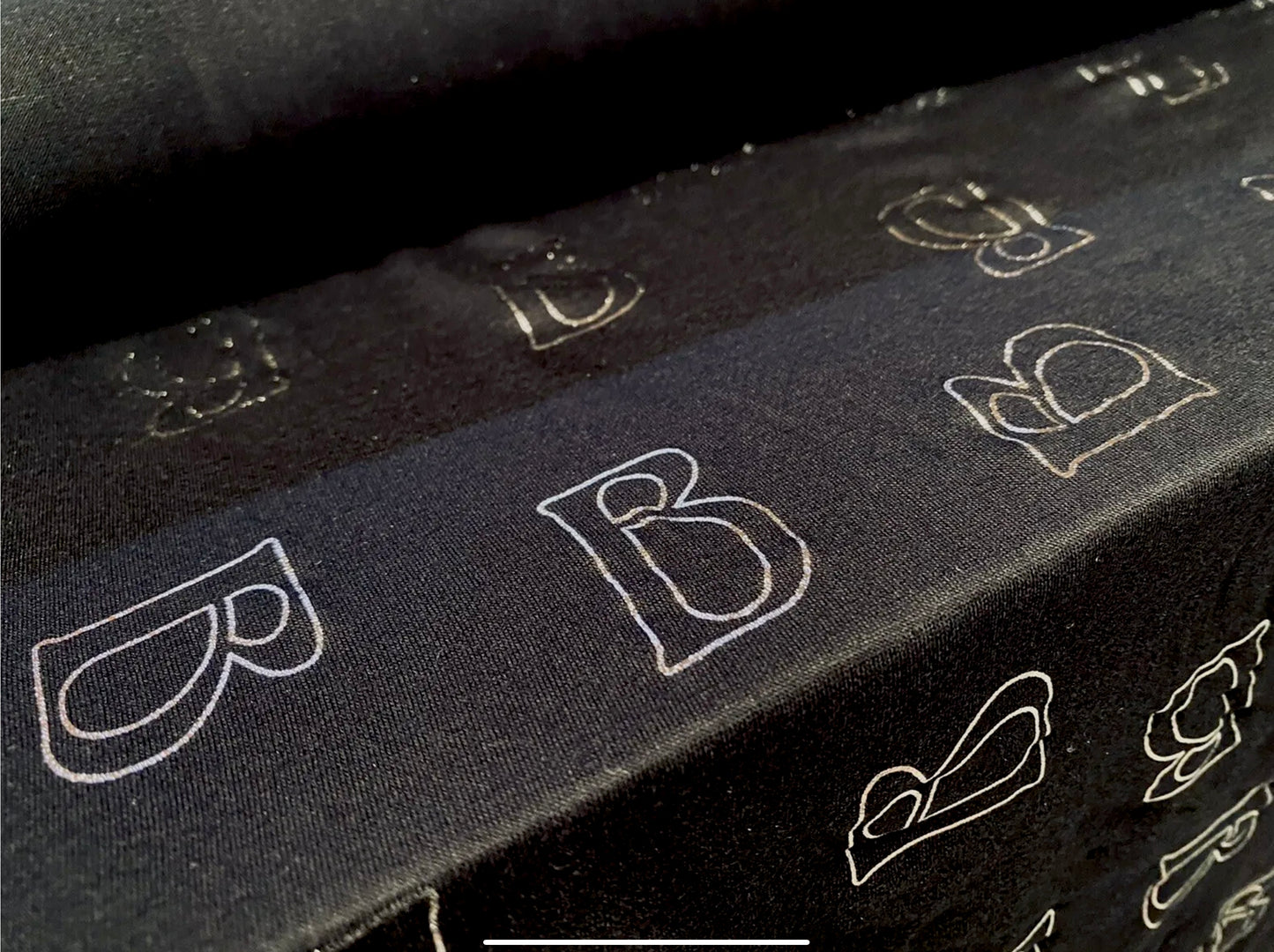 Metallic Viscose spandex stretch single jersey fabric, per metre - the letter B- silver & black