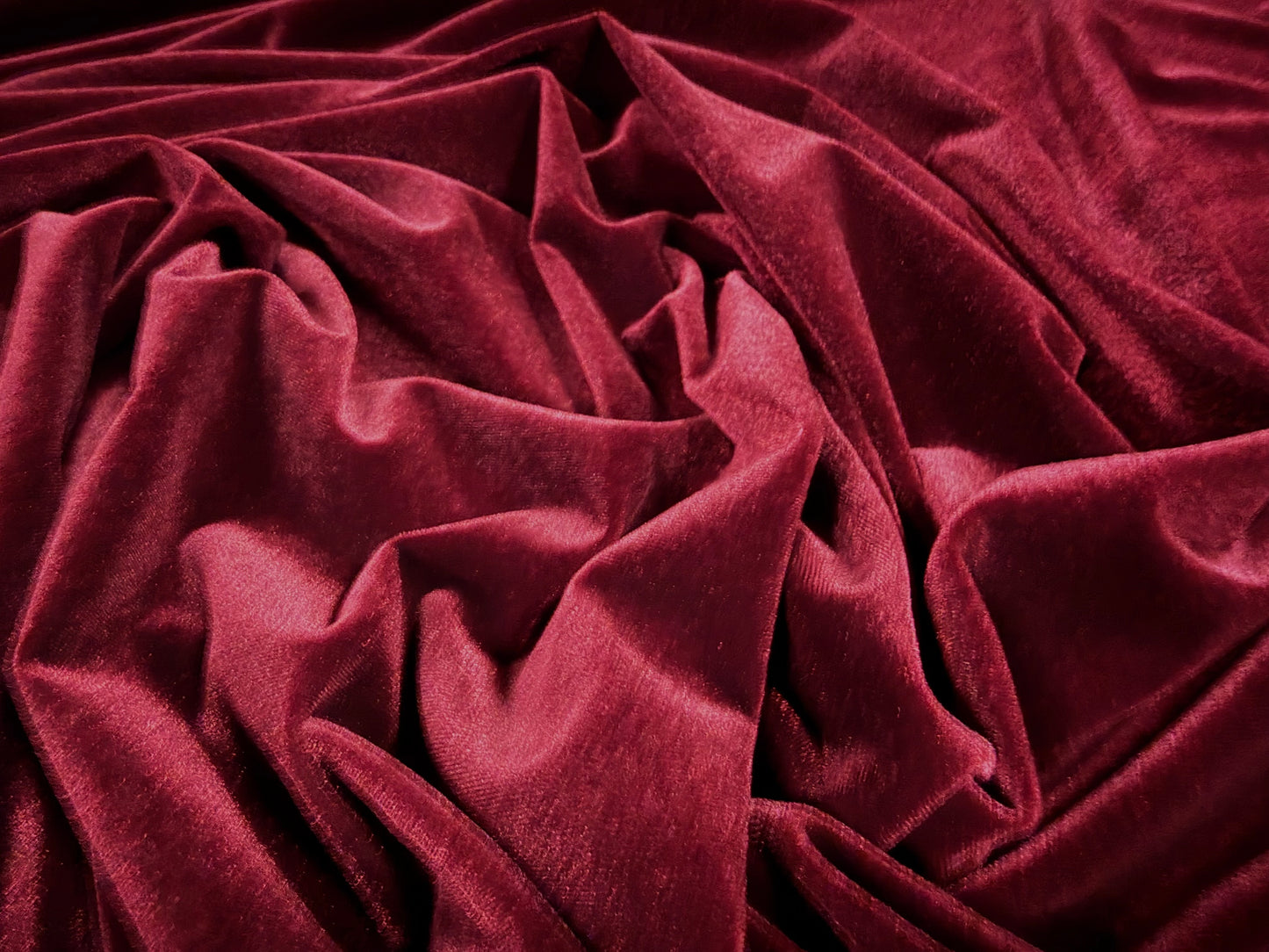 Spandex velvet stretch dress fabric, per metre - plain - rioja wine