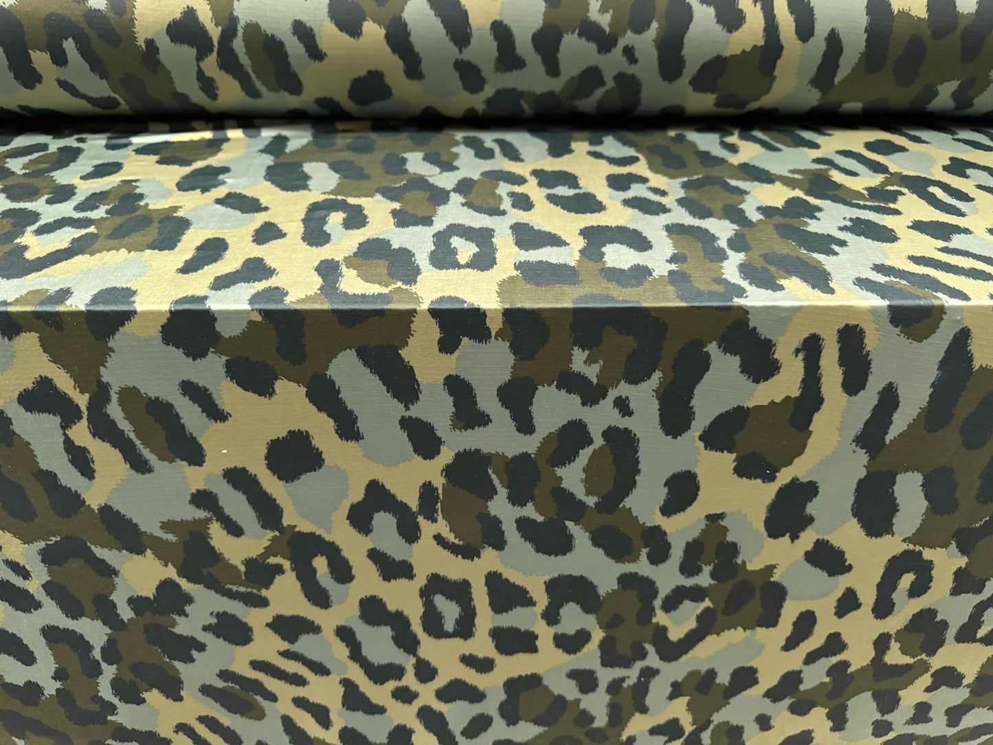 Soft touch stretch spandex single jersey fabric, per metre - cheetah camouflage print - khaki