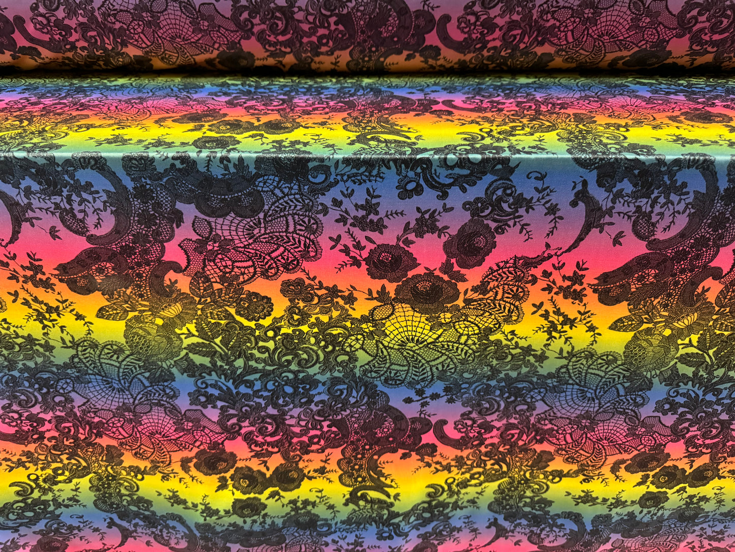 Soft touch stretch spandex single jersey fabric, per metre - paisley rainbow print