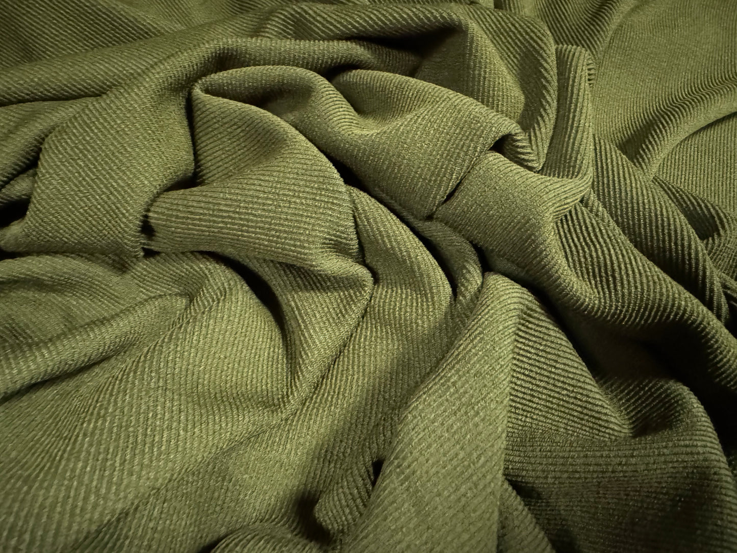 Powder touch rib stretch spandex jersey fabric, per metre - plain - khaki green