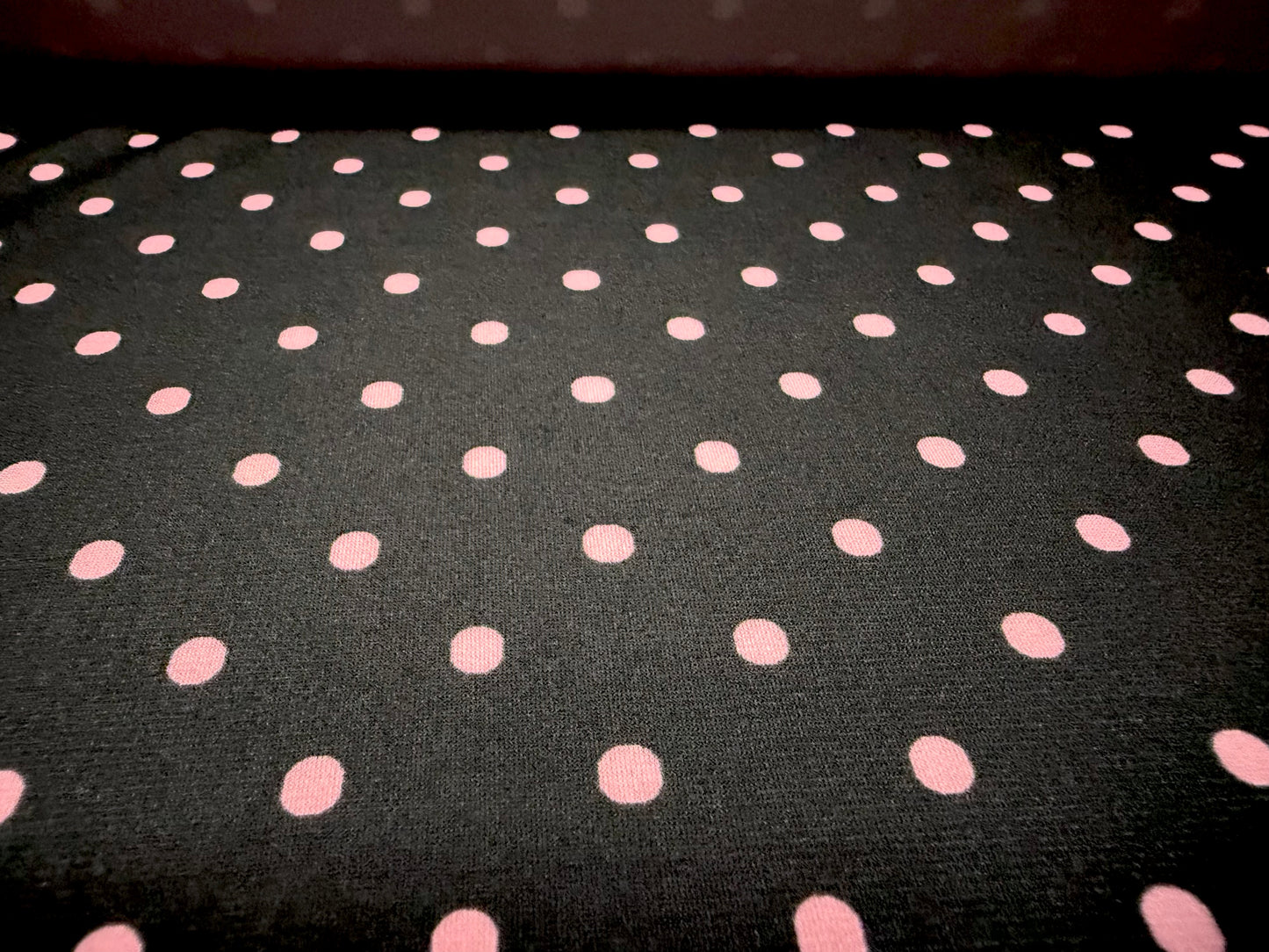 Stretch spandex single jersey ITY fabric, per metre - polka dot print - black & pink