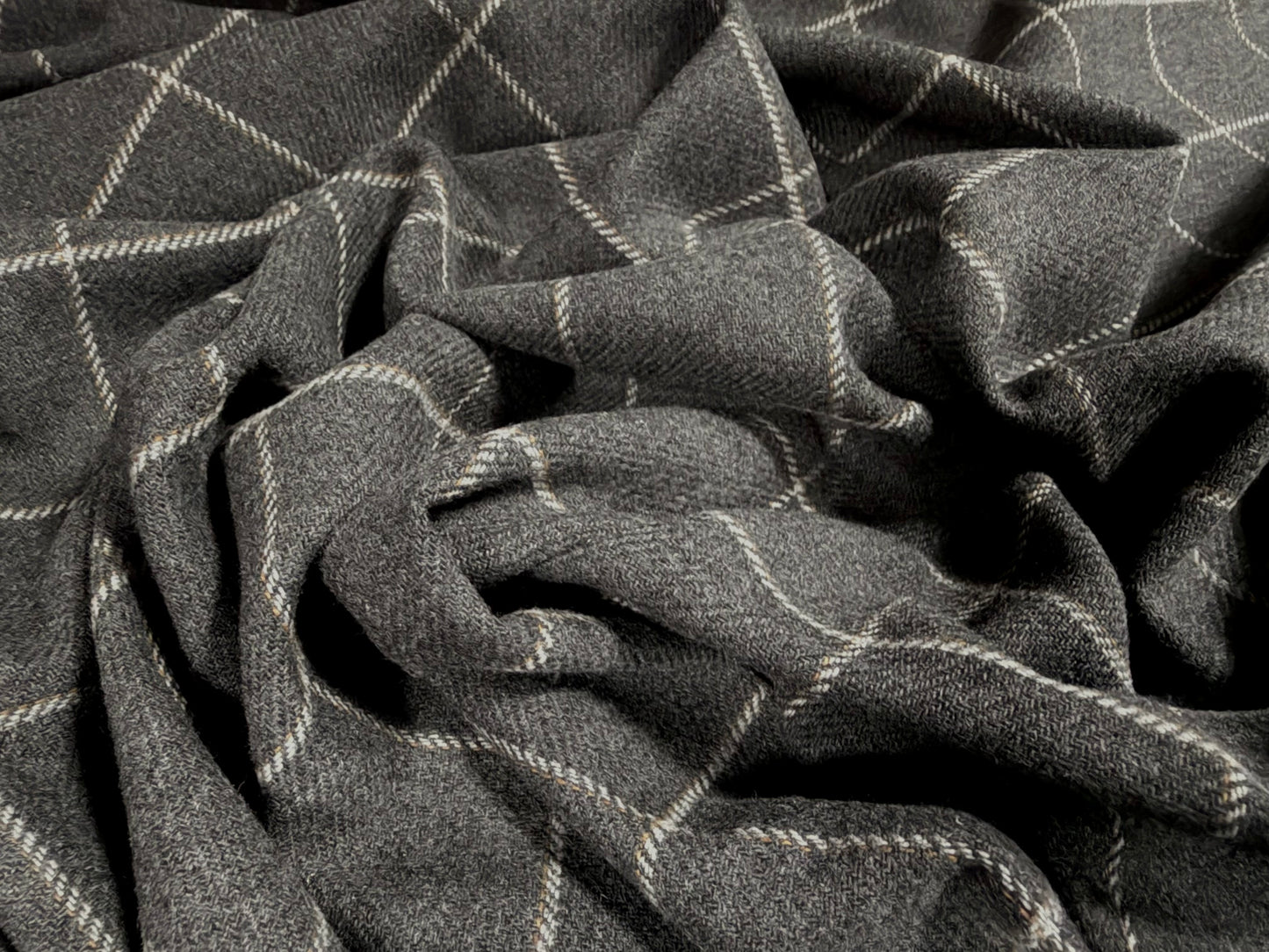Wool tweed fabric, per metre - yarn dyed matrix check - grey