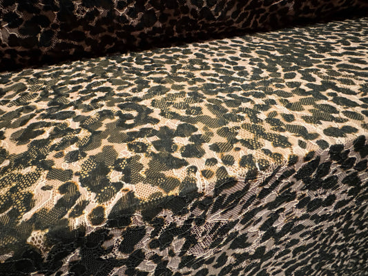 Stretch spandex lace fabric, per metre - animal print - light brown