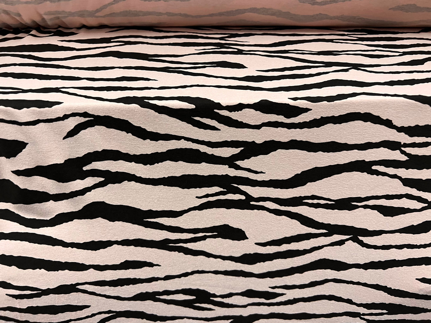 Viscose spandex stretch single jersey fabric, per metre - zebra animal print - blush pink