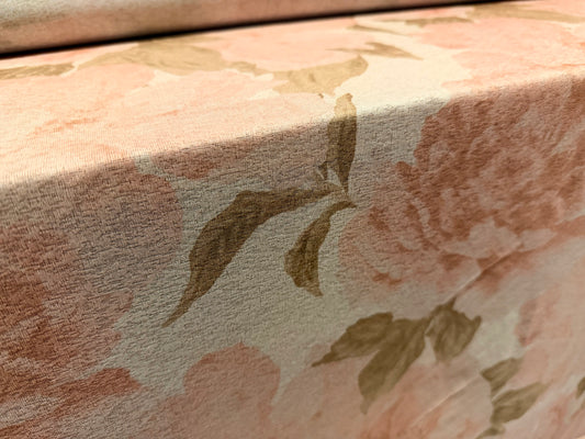 Thick & thin stretch spandex single jersey fashion fabric, per metre - floral rose print - pale pink