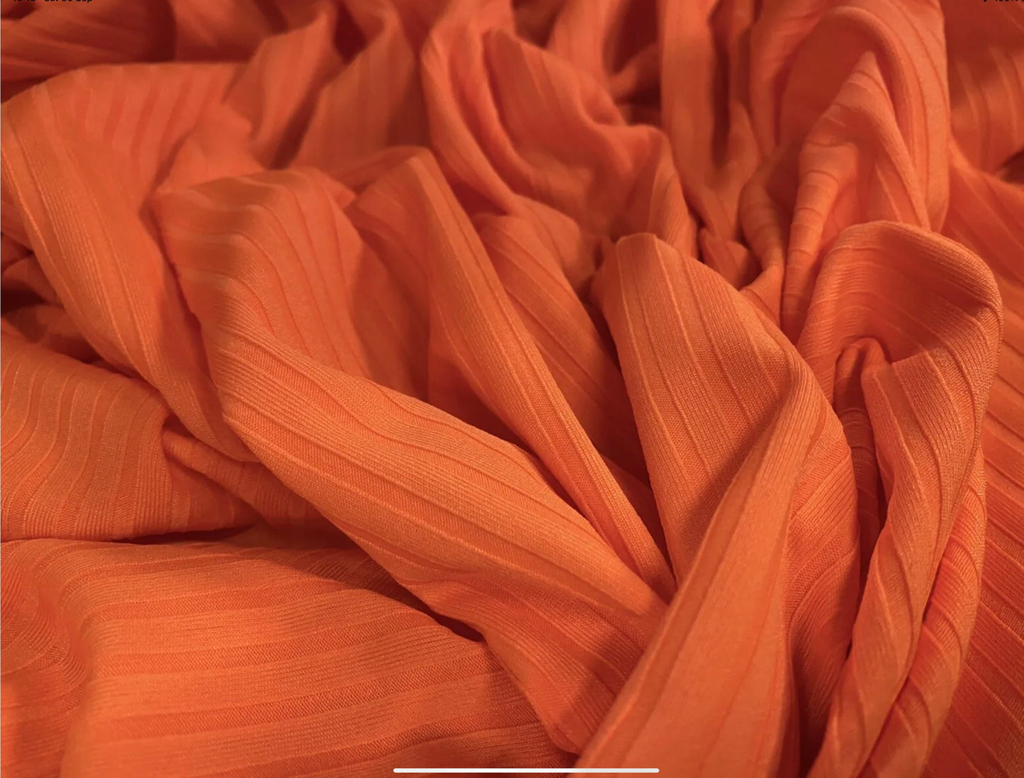 Stretch spandex rib jersey fabric, per metre - plain - bright orange