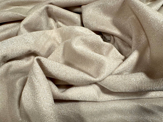 Metallic Ponte Roma double jersey knit stretch fabric, per metre - lurex sparkle - oyster