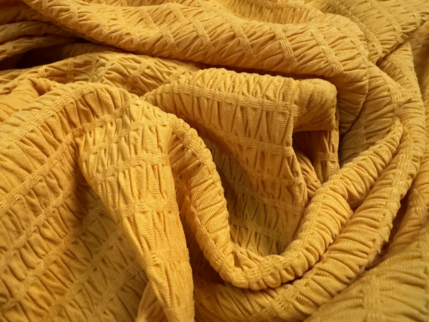 Double jersey knit stretch spandex fabric, per metre - jacquard - mustard