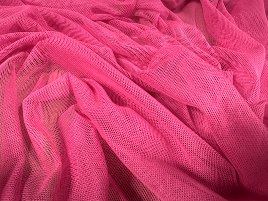 Power mesh net stretch spandex fabric, per metre - plain - bright pink