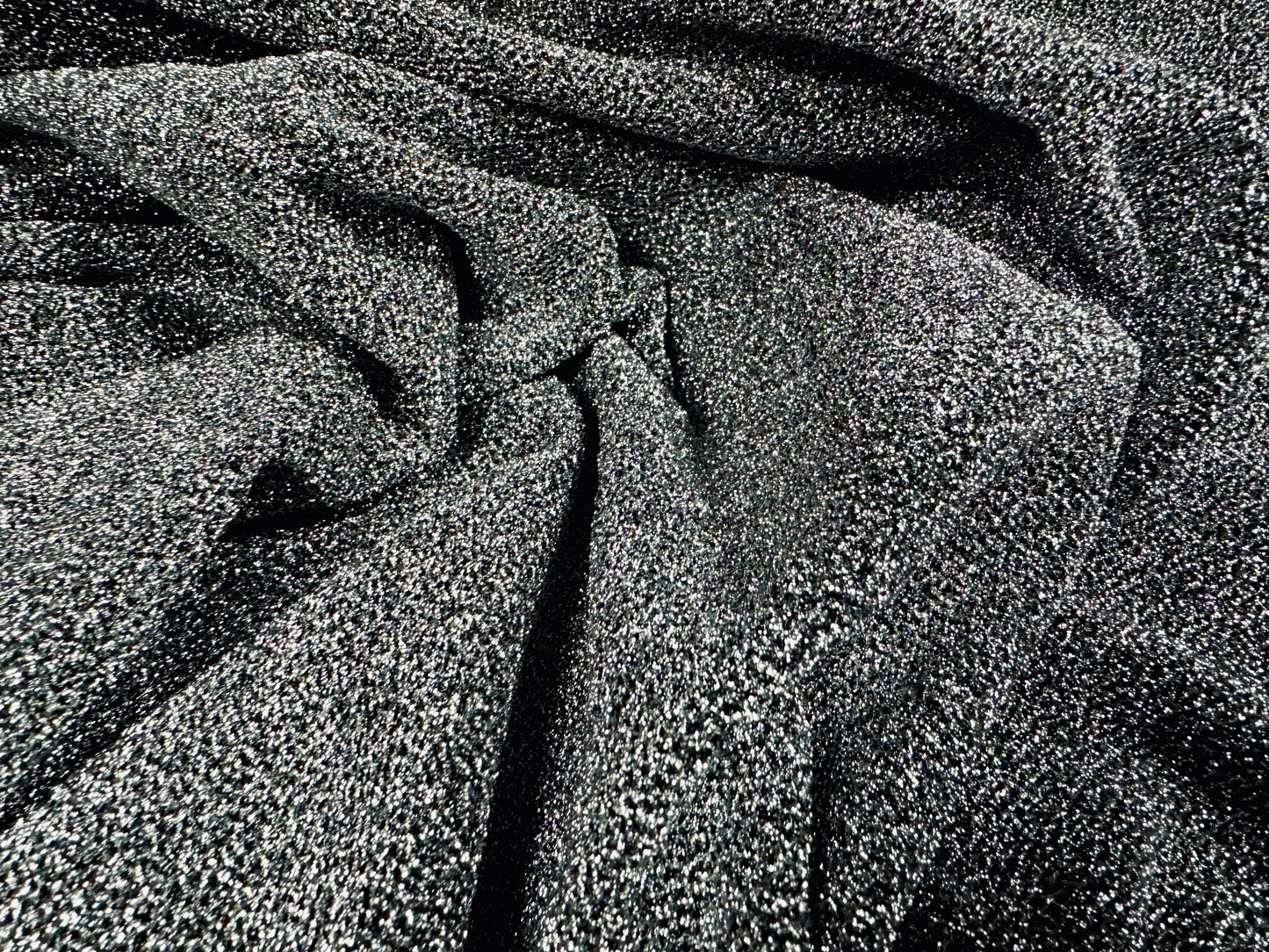 Metallic lurex stretch spandex jersey fabric, per metre - silver on black