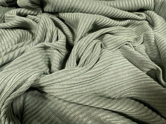 Ribbed jersey knit fabric, per metre - plain - sage green