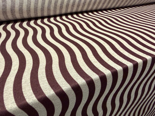 Thick & thin stretch spandex single jersey fashion fabric, per metre - wave print - aubergine