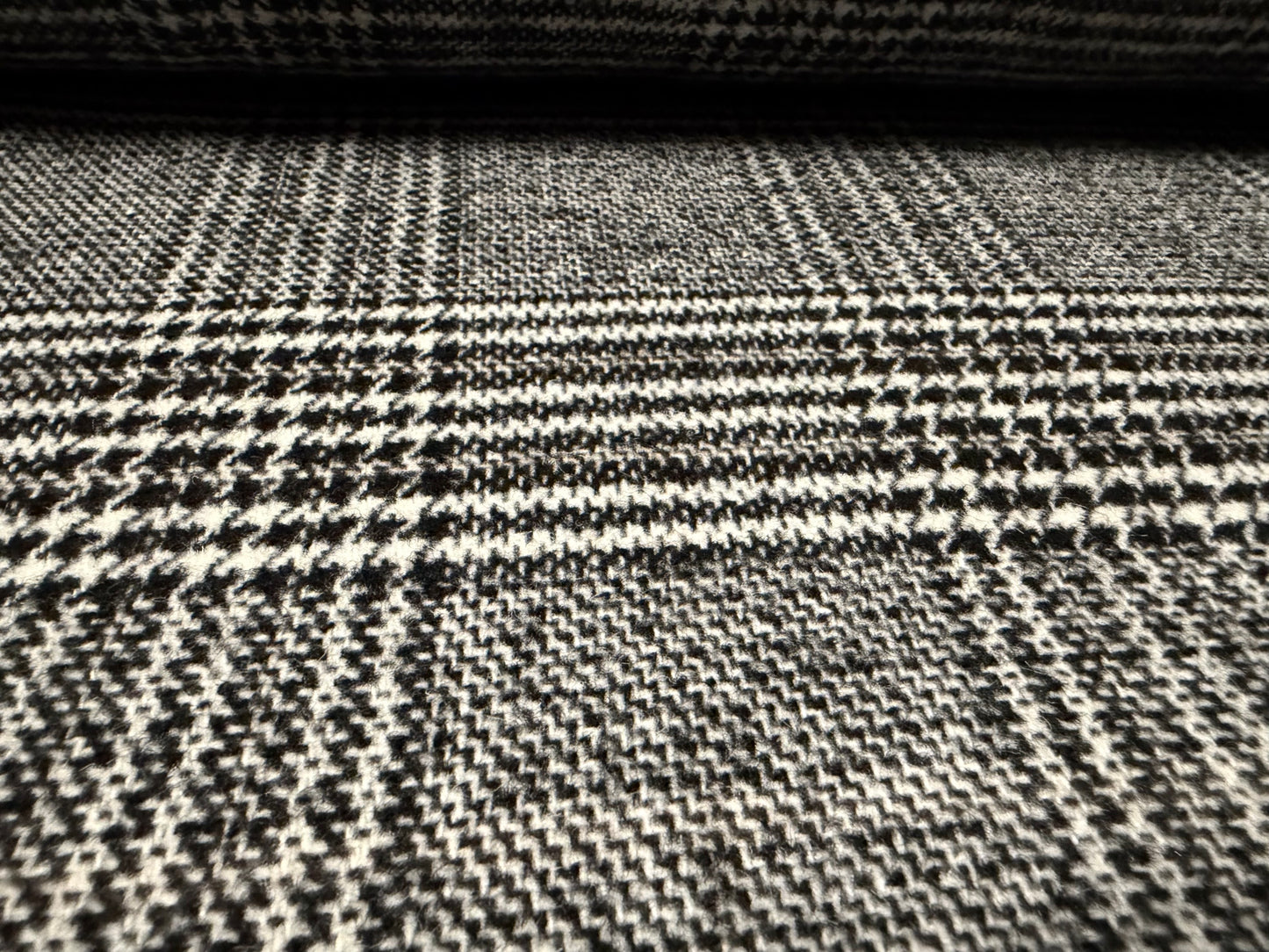 Heavyweight wool tweed fabric, per metre - Prince of Wales check - black & white