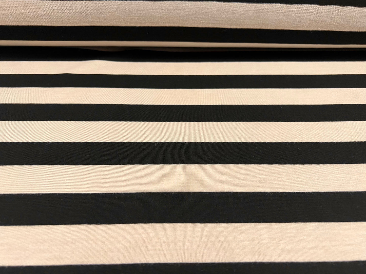 Soft handle single jersey fabric, per metre - stripe - black & cream