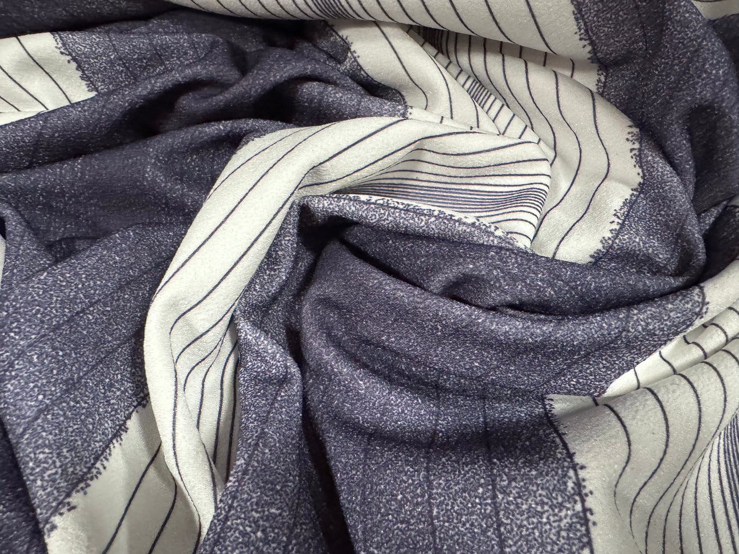 Scuba crepe stretch spandex double jersey fabric, per metre - variated pinstripe - denim