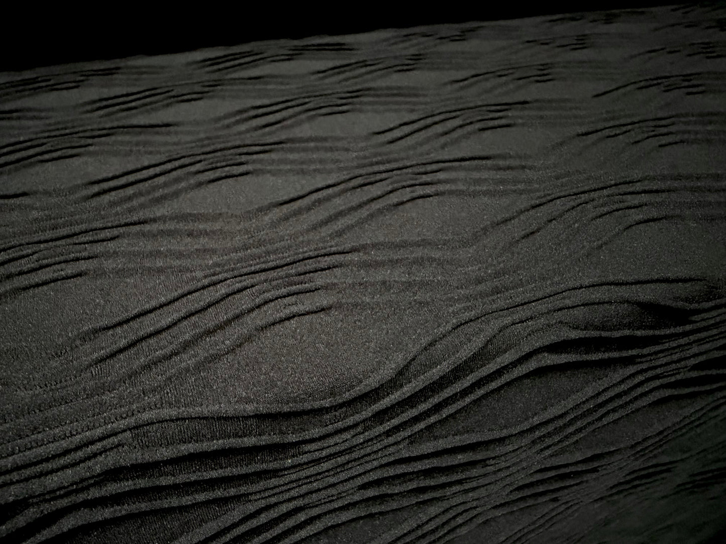 Stretch double jersey fabric, per metre - waves jacquard - black