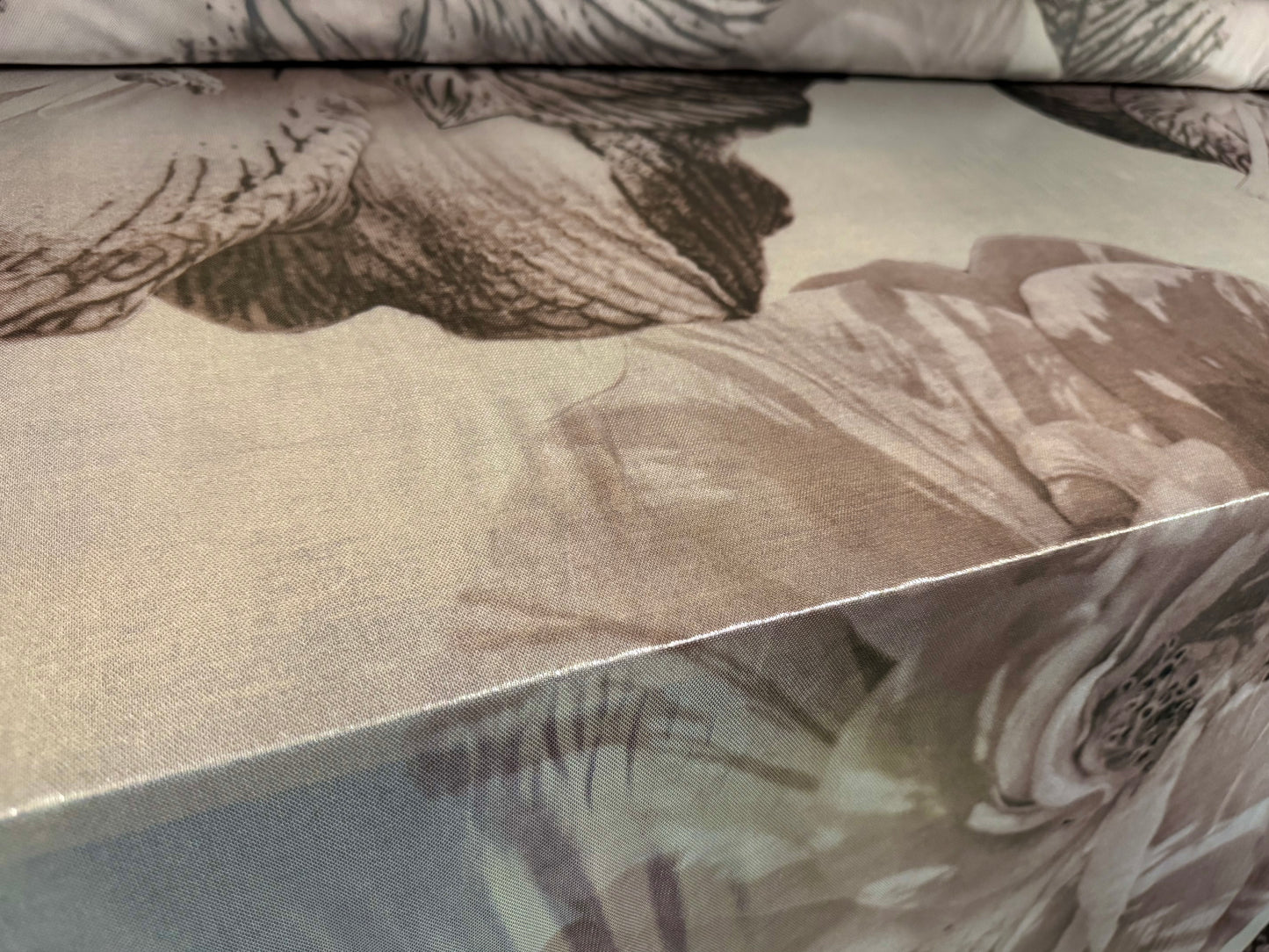 Power mesh net stretch spandex fabric, per metre - jumbo floral print - silver & dusky pink