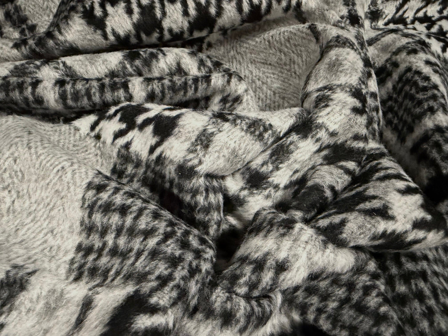 Heavyweight wool flannel coat jacket fabric, per metre - patchwork jacquard - grey & black