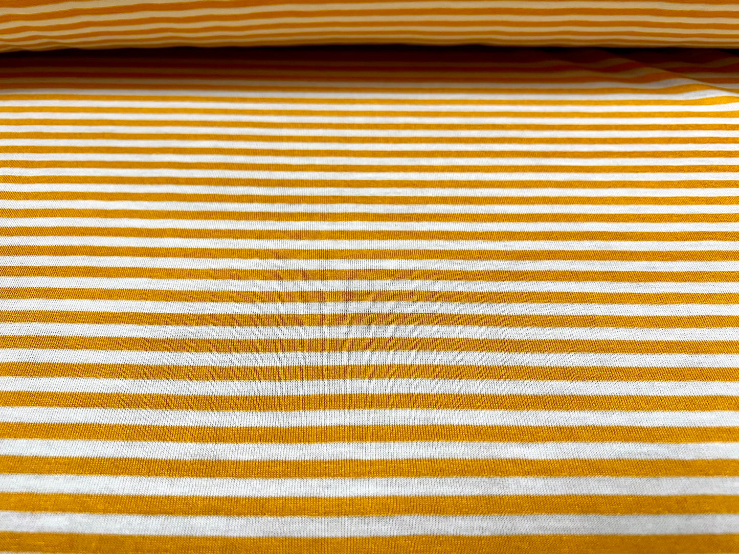 Viscose blend single jersey fabric, per metre - stripe - saffron & white