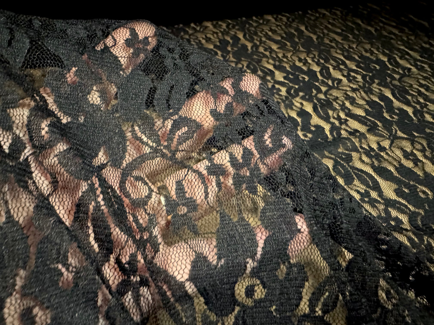 Stretch spandex lace fabric, per metre - floral - black