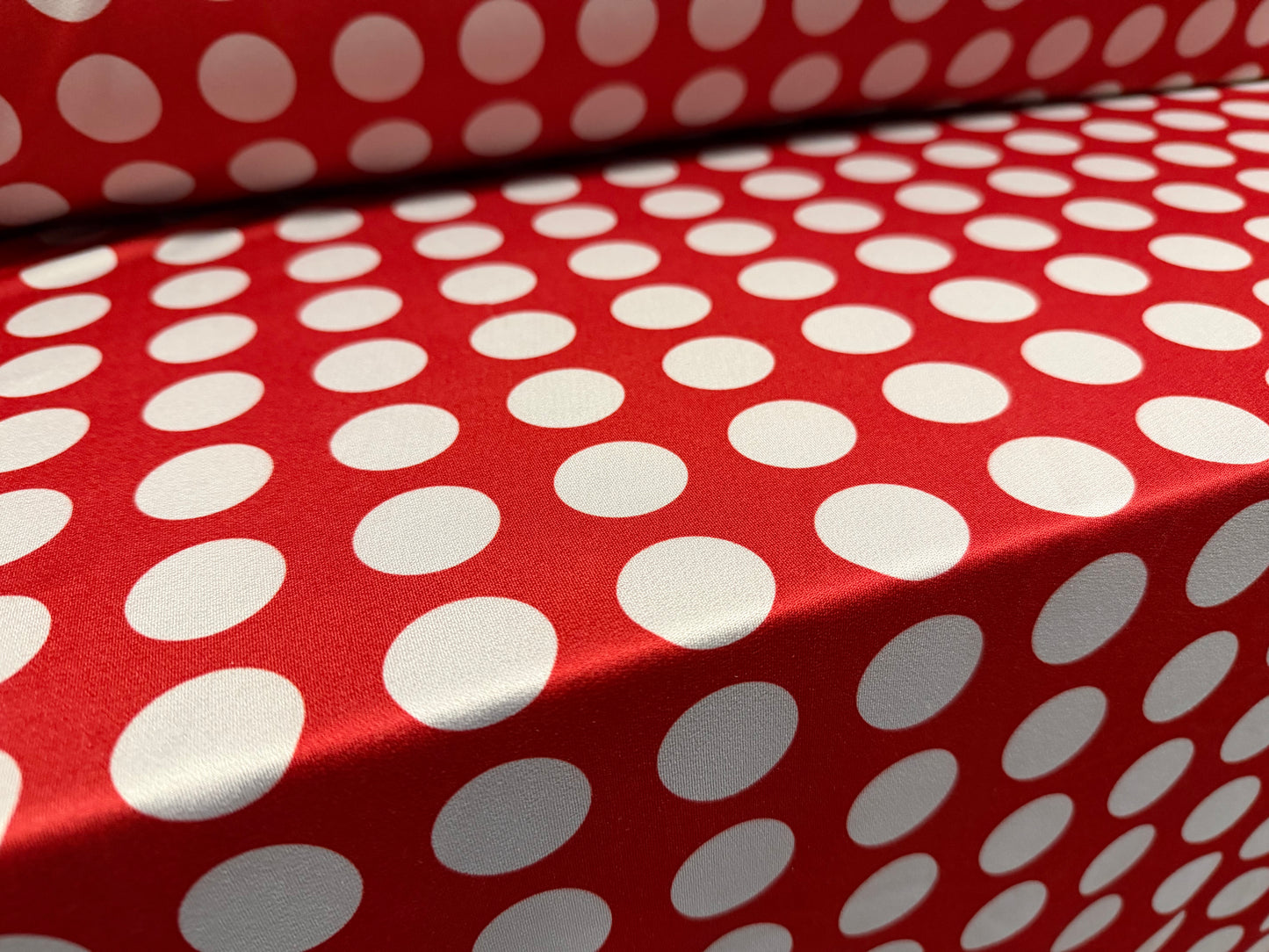Stretch spandex crepe jersey fabric, per metre - polka dot print - red & grey