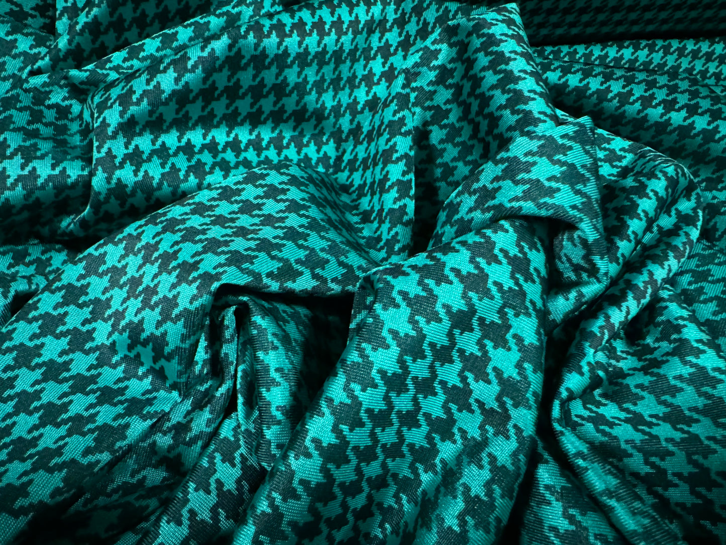 Disco stretch single jersey fabric, per metre - houndstooth print - caribbean turquoise