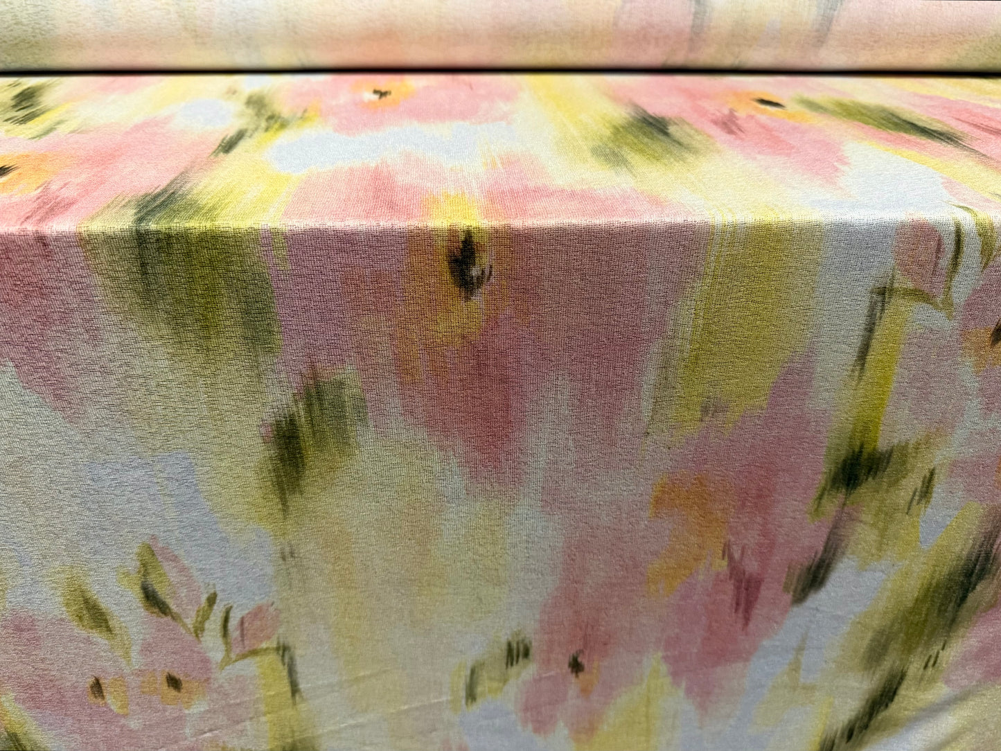 Thick & thin stretch spandex single jersey fashion fabric, per metre - stylised poppy print - pastel pink & green